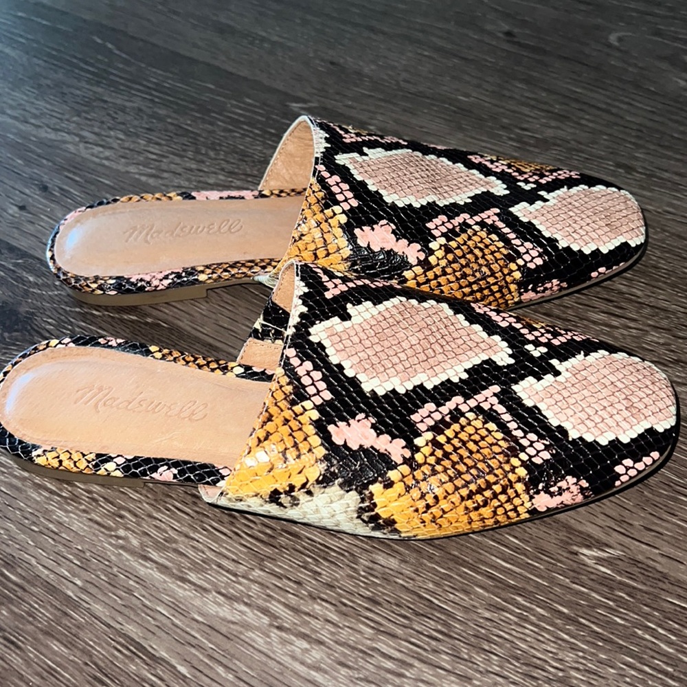 The Cory Mule in Snake Embossed Leather- lightly worn